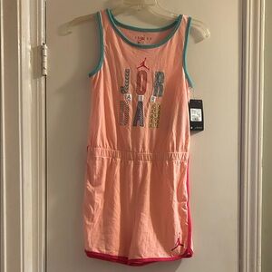 Jordan Peach Romper with Multicolor Logo